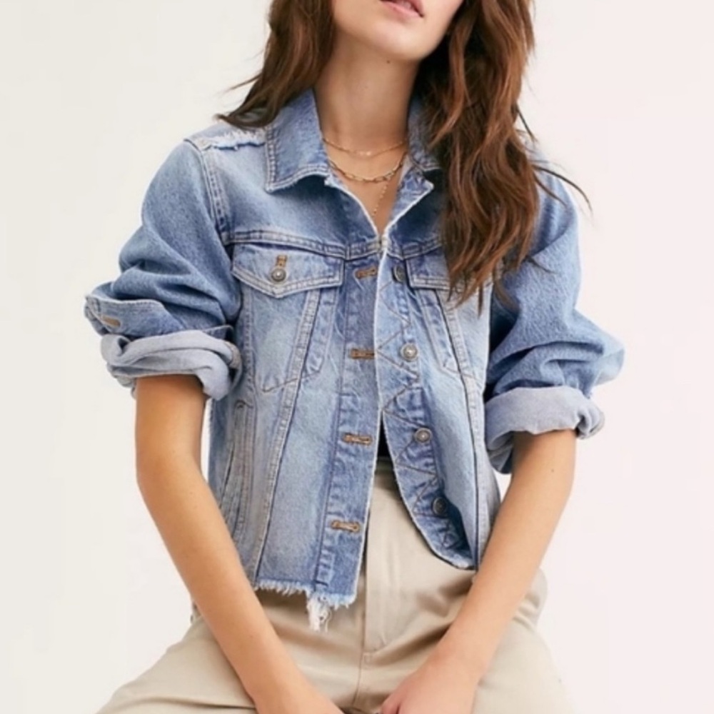 We The Free Indira Distressed Frayed Denim Jacket Size XS - Picture 2 of 16